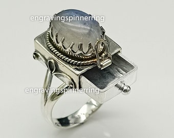 Natural Moonstone Poison Ring 925 Sterling Silver Ring Handmade Ring Moonstone Gemstone Ring Pill Box Ring Anniversary Ring Gift For Her
