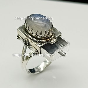 Natürlicher Mondstein Gift Ring 925 Sterling Silber Ring handgemachter Ring Mondstein Edelstein Ring Pillendose Ring Jahrestag Ring Geschenk für sie