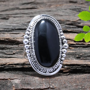 Handmade Black Onyx Ring: 925 Sterling Silver Gemstone Ring
