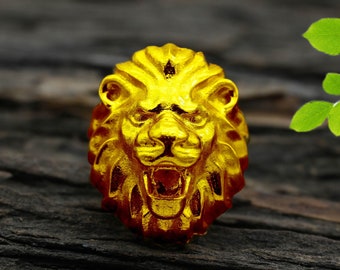 18k Gold Plated Lion Head Ring - Men's Statement Signet