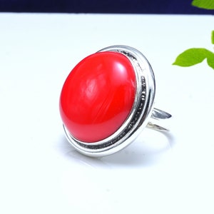 Handmade Red Coral Ring: 925 Sterling Silver Gemstone Ring