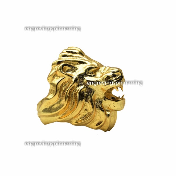 Anillo de cabeza de león, anillo chapado en oro de 18k, anillo de declaración, anillo delicado, anillo de león para hombre, anillo de sello de oro para hombre, anillo encantador de león, anillo para hombre,