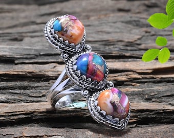 Rosa taggig ostronring 925 sterlingsilver handgjord ring för kvinnor, jubileumspresent