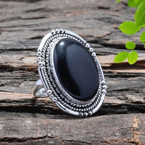 Handmade Black Onyx Statement Ring: 925 Sterling Silver