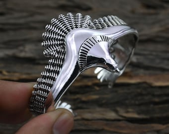 Handmade Sterling Silver Eagle Cuff Bracelet - Adjustable Animal Jewelry