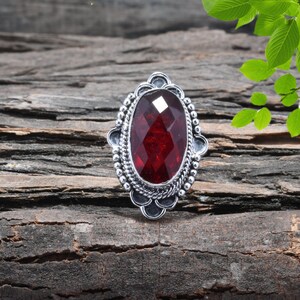 Red Garnet Sterling Silver Ring: Handmade Boho Birthstone Jewelry