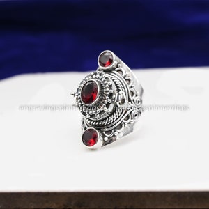 Red Garnet Poison Ring, 925 Sterling Silver Ring, Dainty Ring, Natural Gemstone Ring, Pill Box Ring, Handmade Ring, Women Ring,