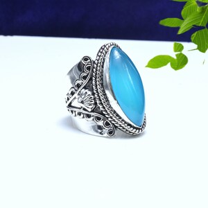Blue Chalcedony Ring, 925 Sterling Silver Ring, Handmade Ring, Chalcedony Ring, Boho Ring, Wedding Anniversary Ring, Gift For Har,