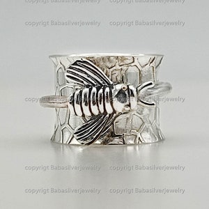 Handmade Sterling Silver Honey Bee Spinner Ring: Anxiety Meditation Ring