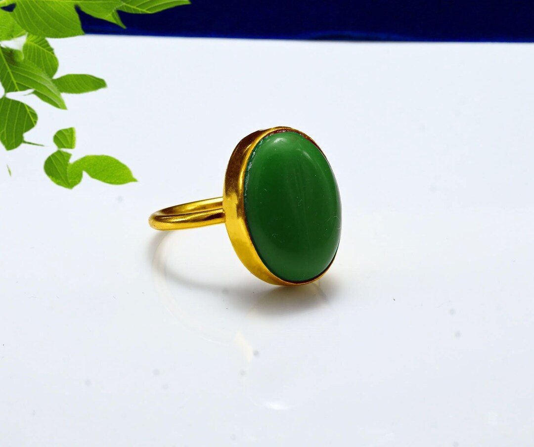 Natural Green Onyx Ring, 18k Gold Plated Ring, Handmade Silver Jewelry, Green Onyx Ring, Gold