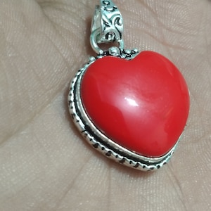 Red Coral Heart Pendant: Handmade 925 Sterling Silver Vintage Jewelry