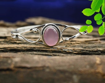 Rose Quartz Cuff, Adjustable Cuff, 925 Silver Cuff, Cuff For Girls & women's