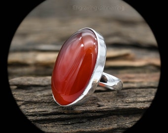 Natural Carnelian Silver Ring, Handmade 925 Sterling Silver Ring, Orange Carnelian Gemstone Statement Ring Artisan Ring, Unique Gift for Her