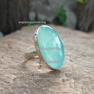 Natural Chalcedony Ring, 925 Sterling Silver Ring, Handmade Silver Ring, Blue Chalcedony Oval Ring, Promise Ring, Ring For Women,