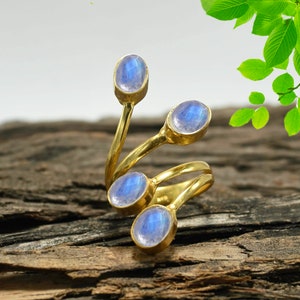 Rainbow Moonstone Ring: 18k Gold Plated, Handmade 925 Sterling Silver