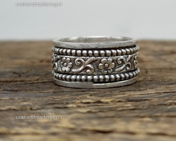 Oxidised Flower Spinner Ring – Rowena Watson Jewellers