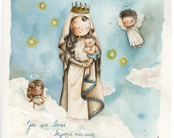 Mother Mary Nursery Decor - Fine Art Print for Baby&#39;s Room