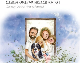 Custom family portrait painting, personalized, from photo, gift, art, illustration, modern, artist, canvas, drawing, digital, watercolor