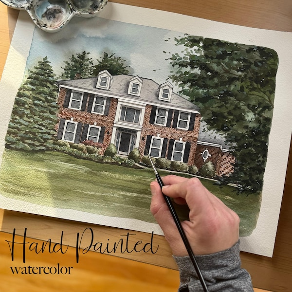 Retrato de casa personalizada / pintura l Acuarela / encargo / Primera vivienda l Cierre de agente inmobiliario / regalo / ilustración / arte / dibujo / a partir de una foto