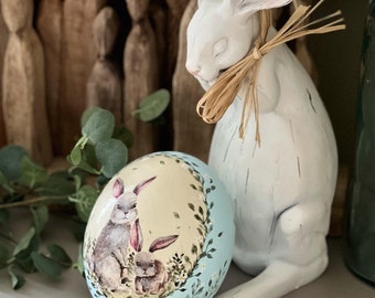 Hand-Painted Bunny Egg, Rabbit Easter Egg, Easter Decor, Bunny Decor, Spring Decor