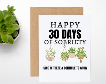 30 Days Sobriety Card | Recovery Milestone, Kraft Envelope
