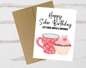 Sober Birthday Card | Coffee & Cupcakes Milestone, Recovery