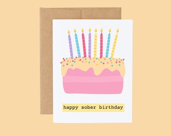 Sober Birthday Card | Recovery Milestone, Cake