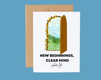 New Beginnings, Clear Mind| Sobriety Card| Recovery Card| Sober Milestone