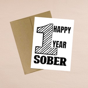 Feliz 1 ano sóbrio | Cartão de sobriedade | Cartão de recuperação