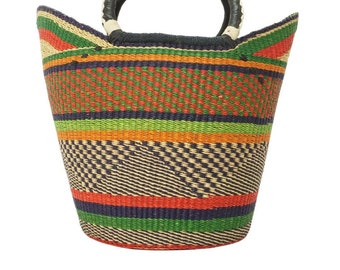 African market bag, Handwoven by Akatue , Shopping and Grocery Bag, Beach Bag, Picnic Basket, U-Shopper Basket, Bolga Basket, Tote ba