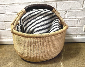 Bright ethically handmade woven storage pot, plant pot, basket, Blanket basket, Ghana Basket, Toy Basket, Tote Bag, Ghana Bag