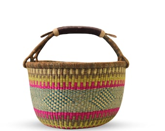 Bright ethically handmade woven storage pot, plant pot, basket, Blanket basket, Ghana Basket, Toy Basket, Tote Bag, Ghana Bag