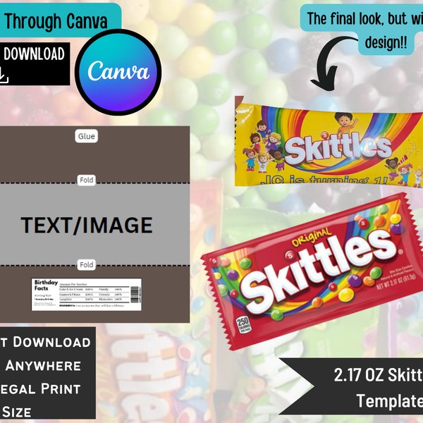 BLANK 2.17oz Skittles Template | DIY Template | Canva Friendly | Skittles Custom Party Favor | Custom DIY Template
