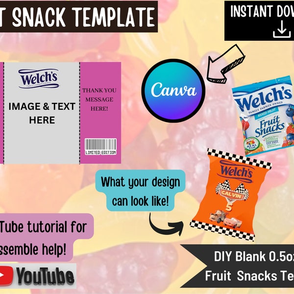 Fruit Snack Template | Canva Template | Blank DIY Party Favor Template For Adult and Kids Parties | Customizable | Editable | Self Print