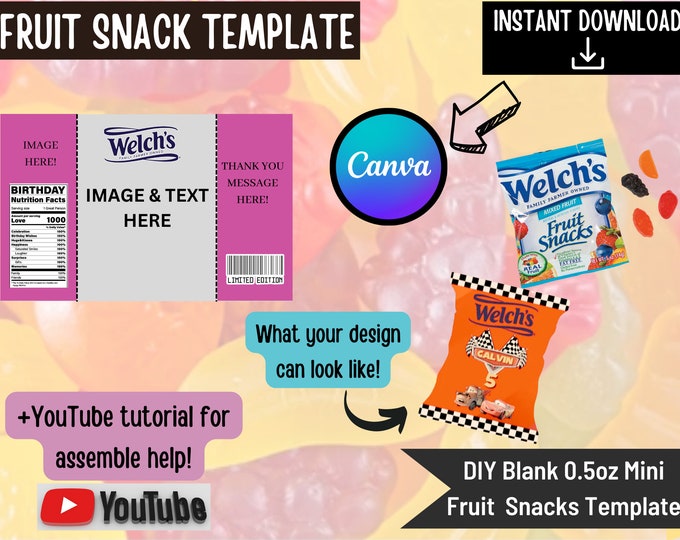 Fruit Snack Template Canva Template Blank DIY Party Favor Template for
