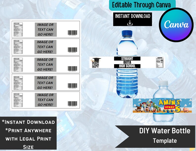 Blank Water Bottle Template | Canva Friendly Template | DIY Link ...