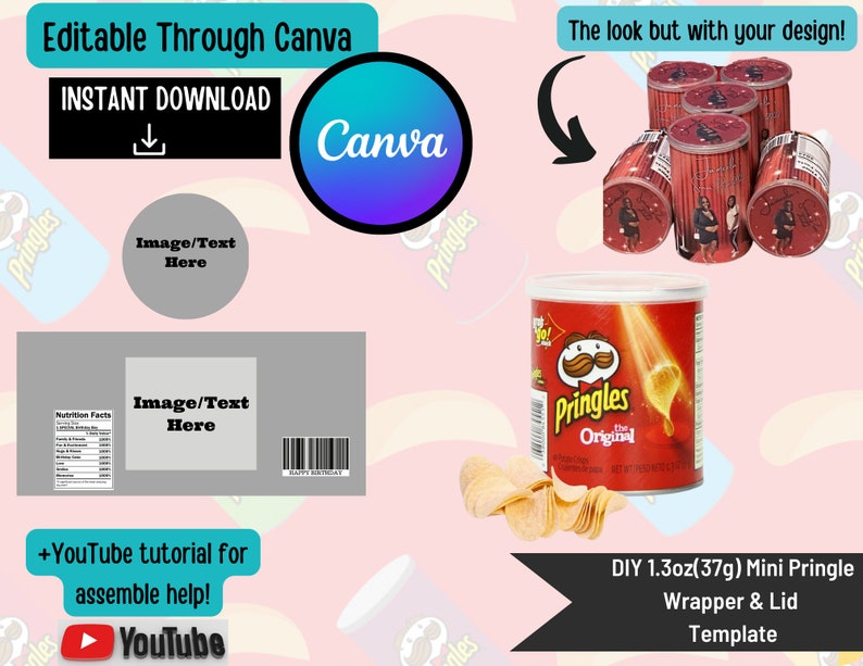 BLANK Pringle Can W/ Lid Template Fit 1.3 OZ Pringles Mini Pringles ...
