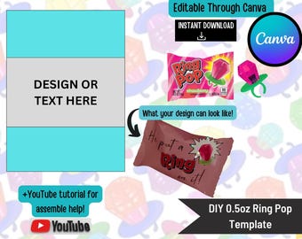 Ring Pop DIY Template | Canva Friendly | Personalized Party Favor | Custom Design | Blank Template