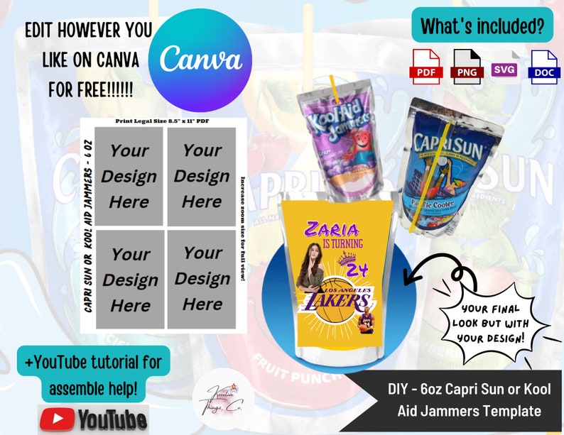 BLANK DIY Capri Sun or Kool Aid Jammers Template Canva Etsy
