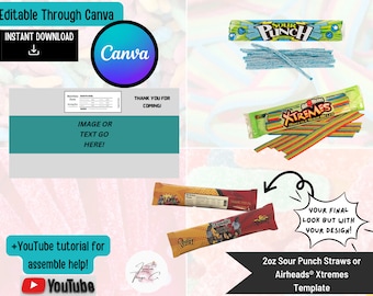 BLANK DIY 2oz Sour Punch Straw or AirHead Xtremes Candy Template | Canva Template | Your Design | Instant Download | Digital Download