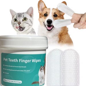 TQT Pet Dental Care Wipes-Cat, Dog Teeth Cleaning Finger Wipes-Reduces Plaque & Freshens Breath - 50 Pcs Reducing Plaque, Freshening Breath