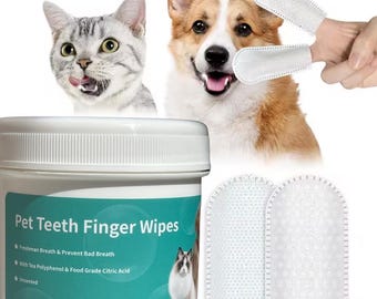 TQT Pet Dental Care Wipes-Cat, Dog Teeth Cleaning Finger Wipes-Reduces Plaque & Freshens Breath - 50 Pcs Reducing Plaque, Freshening Breath