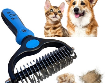 TQT Pet Grooming Brush - Double Sided Shedding, Dematting Undercoat Rake for Dogs, Dog Brush for Shedding, Cat Brush, Reduce Shedding 95%