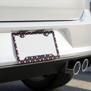 Floral Pink License Plate Frame: Glossy Aluminum Car Tag Holder