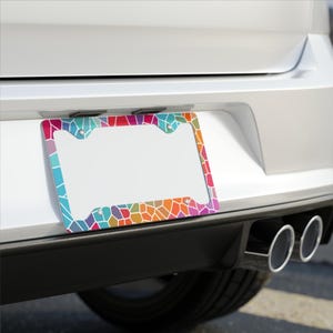 Pastel Stained Glass License Plate Frame, Car Accessories, Metal Plate Holder, Vehicle Decoration, Summer Decor, Colorful Plate Frame