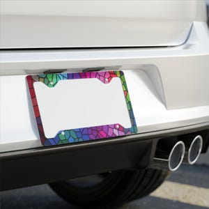Stained Glass License Plate Frame, Car Accessories, Metal Plate Holder, Vehicle Decoration, Summer Decor, Gift for Car, Colorful Plate Frame