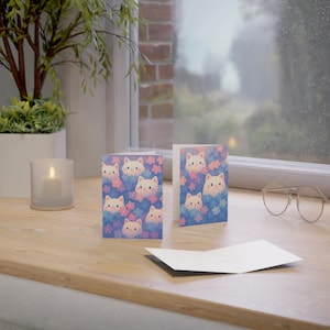 Schattige kattenwenskaarten - perfect voor verjaardagen, bedankjes, kattenliefhebbers, bloemdessin, briefpapierset