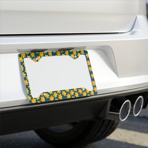 Yellow Floral License Plate Frame: Aluminum Car Tag Holder