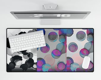 Neon Alcohol Ink Desk Mat: Abstract Purple Blue Desk Accessory