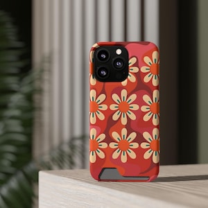 Custodia per telefono con motivo floreale e porta carte, custodia boho per telefono, accessorio estivo, regalo con motivo floreale, elegante organizer per dispositivi tecnologici